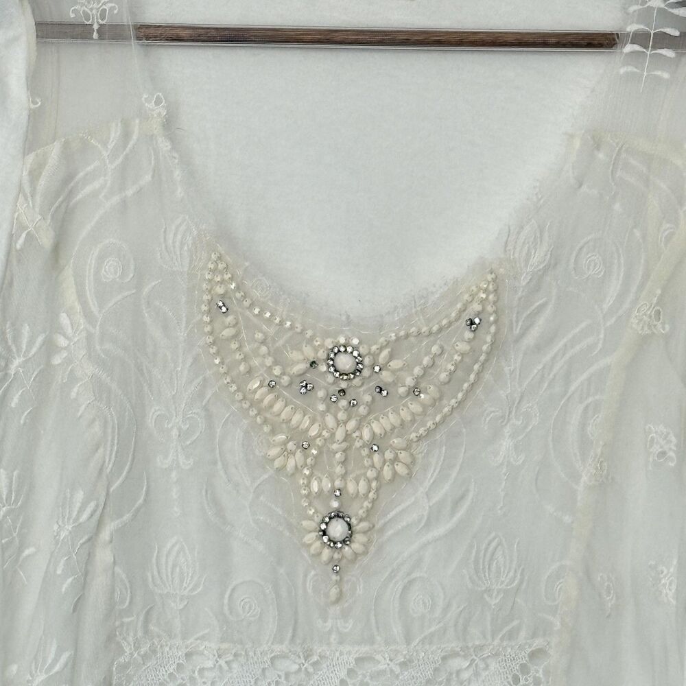 Johnny Was Love & Liberty Shirt Womens Small Embroidered Beaded Cotton Sheer - Picture 4 of 10